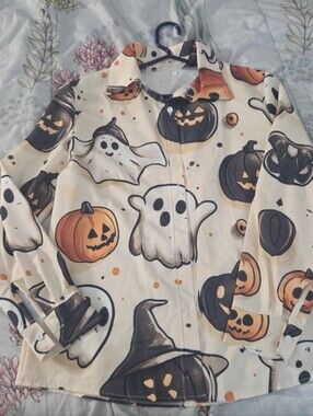 Ghost & Pumpkin Halloween  Costume Shirt - Cream/Orange/Black
